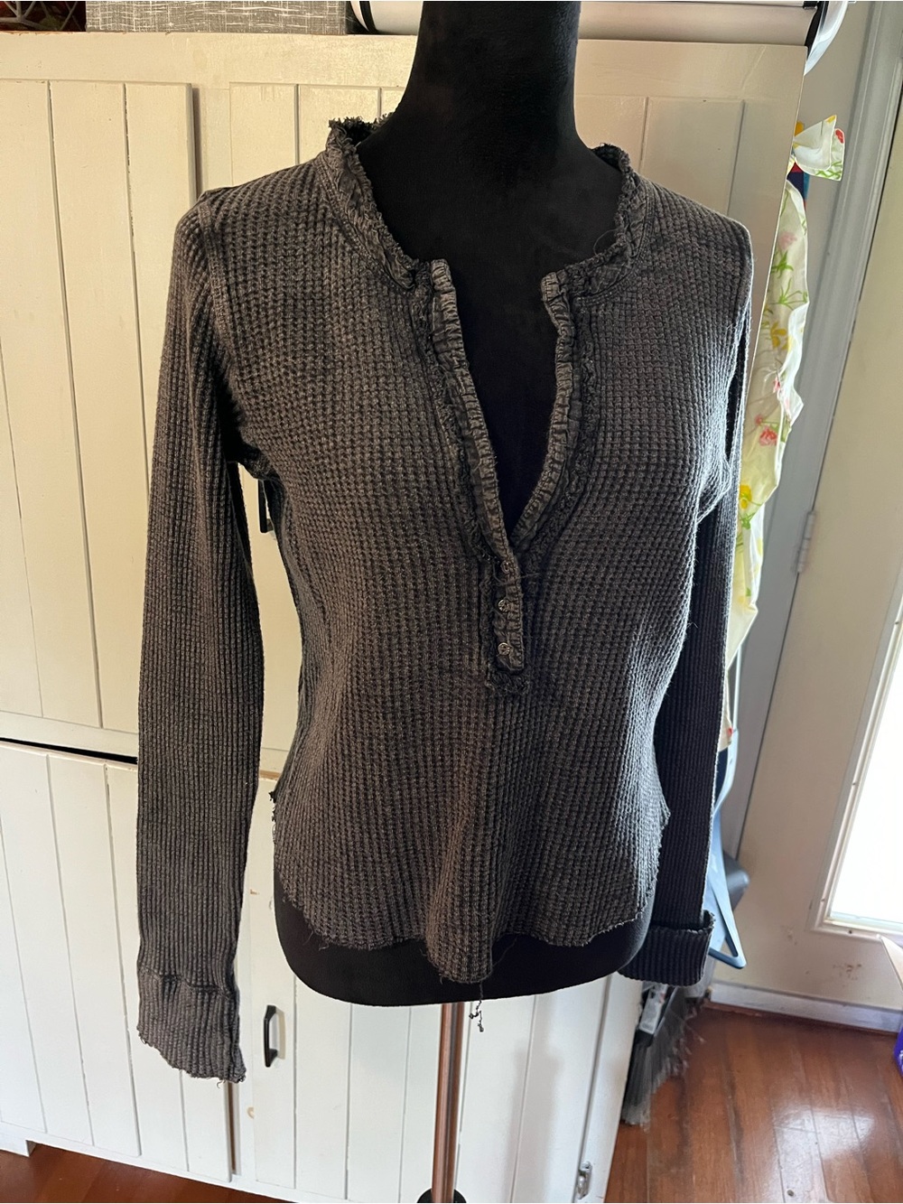 Free People One Colt Thermal Waffle Knit Henley Size Medium Oversized